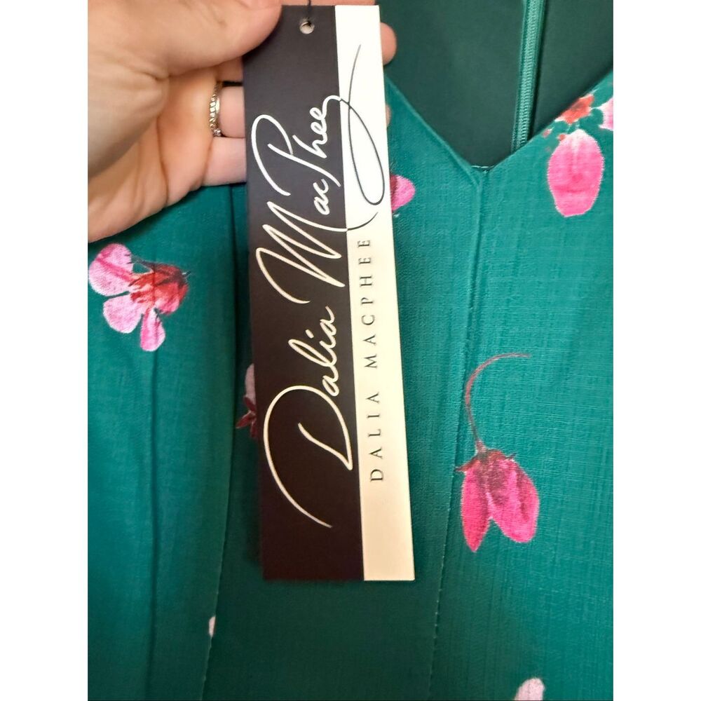 Dahlia Macphee NWT cascading floral green puff sleeve dress M - Picture 5 of 11